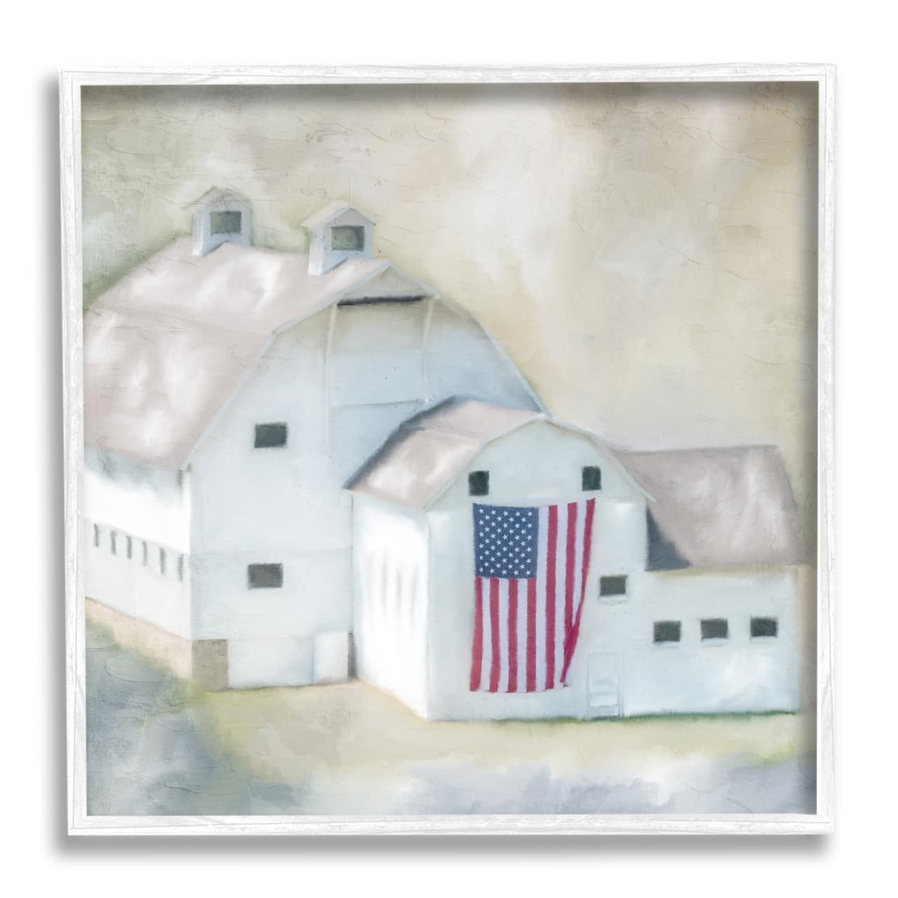 Stupell Industries American Flag White Farmhouse Barn Rural Countryside Framed Giclee Art